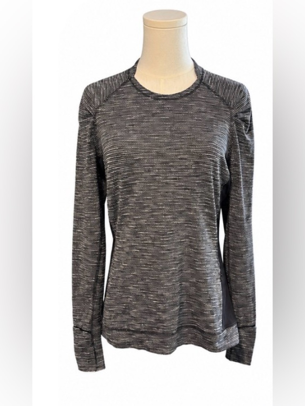 Lululemon Gray Space Dye Long Sleeve Running Top Thumb Holes Zip Pocket Size 10